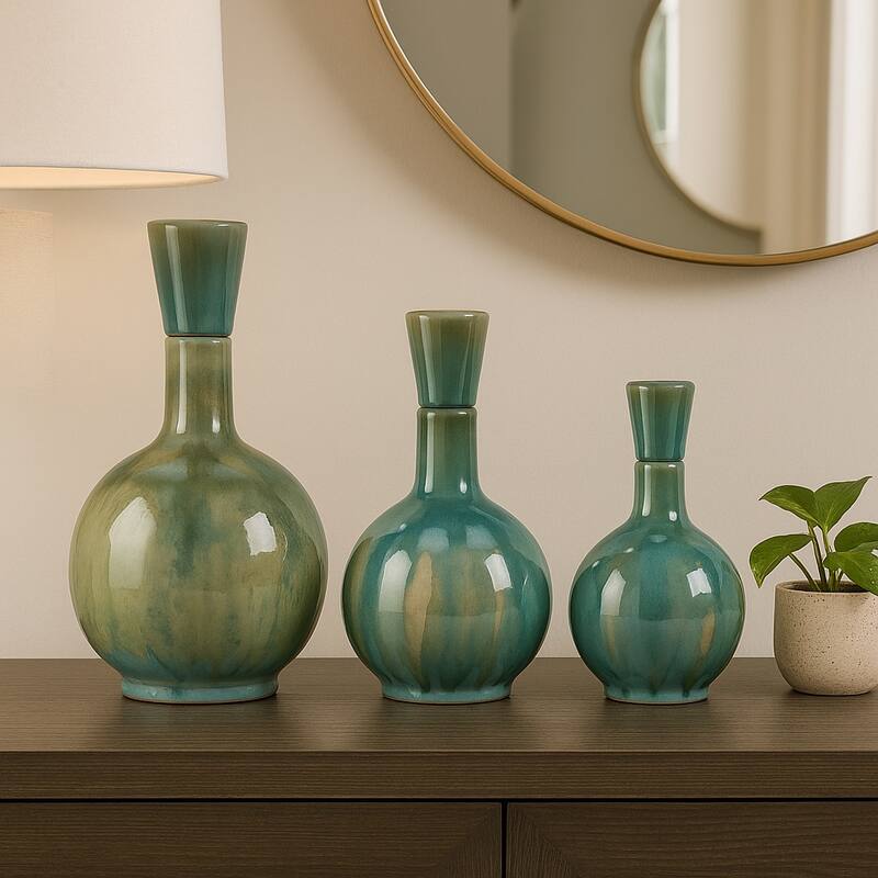 Glazed Ceramic Flower Vases - Set of 3, 14", 12", 9"