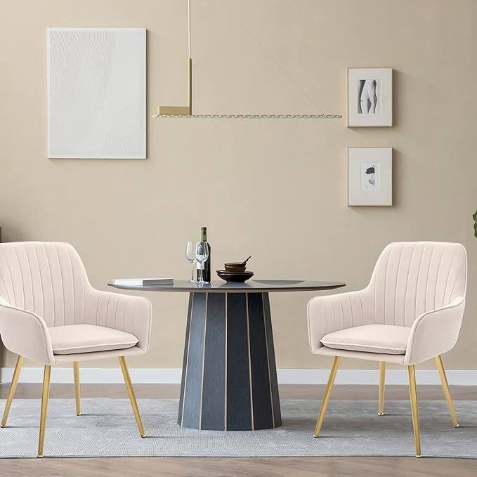 CangLong Furniture Modern Living Dining Room Accent Arm Chairs Club Guest with Metal Legs, Set of 2, Beige