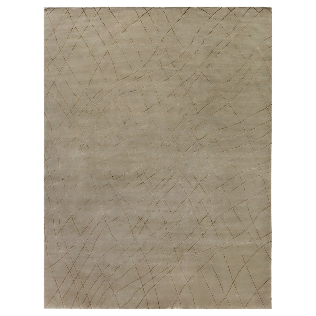 Super Tibetan hand-knotted Wool/Bamboo Silk Beige Area Rug - 8' x 10'6"