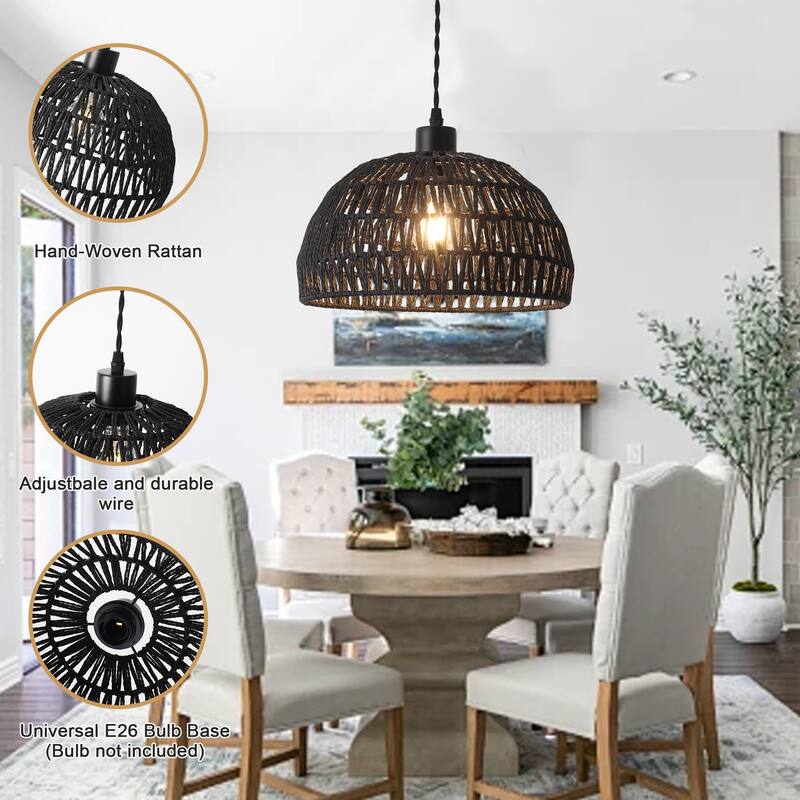 Plug in Handwoven Hemp Rope Lampshade Pendant Light with On/Off Switch