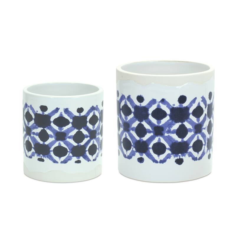 Abstract Print Ceramic Potted Planters - 6" - Set of 2