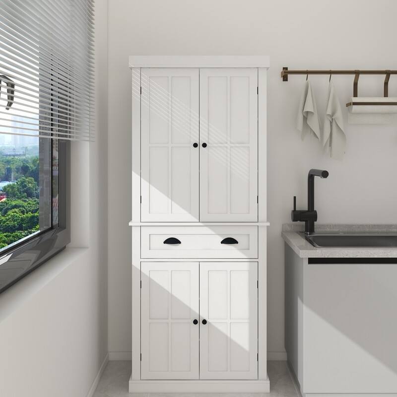 71" 4-Doors Kitchen Pantry with Drawer and 2 Adjustable Shelves