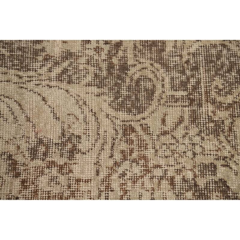 Distressed Anatolian Turkish Vintage Rug Handmade Beige Wool Carpet - 6'6" x 9'8"
