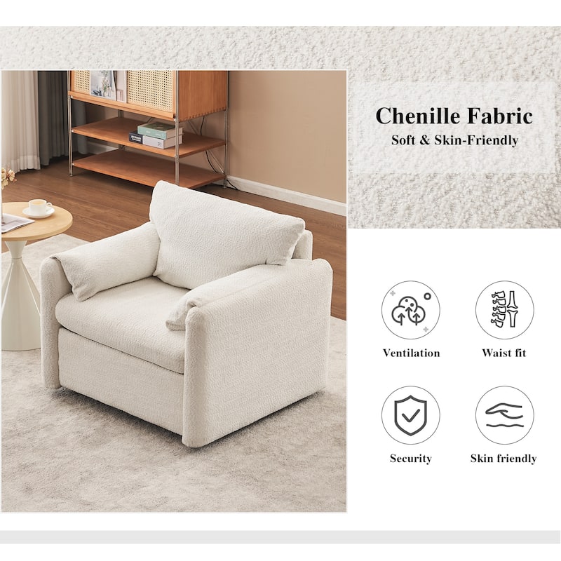 Swivel Accent Chair for Living Room, Modern Chenille Fabric Lounge Chair with Pillow Top Arms, Upholstered Reading Sofa Chair