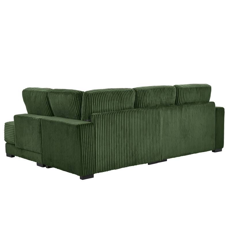 L Shaped Sectional Sofa with Reversible Chaise Lounge, Convertible Sectional 3 Seat Sofa, Corduroy Upholstered Corner Sofa