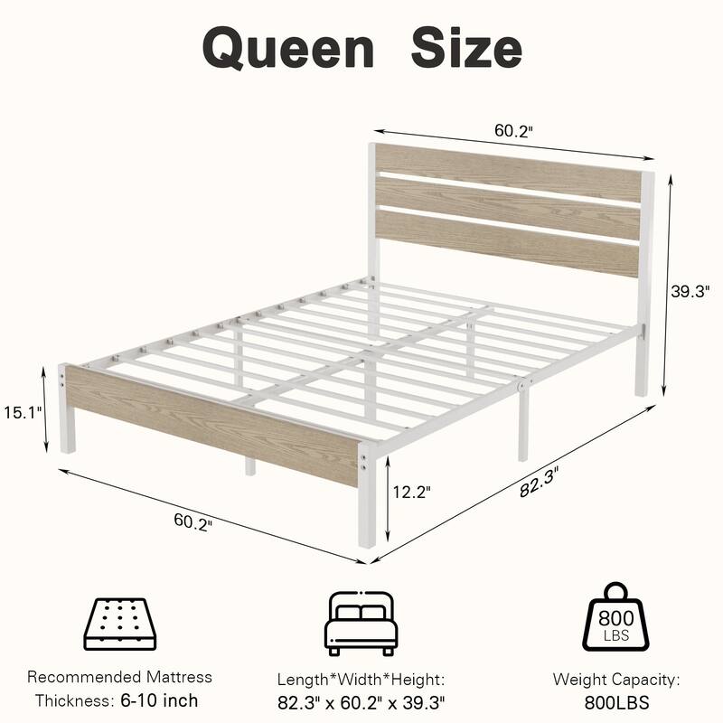VECELO Industrial Wood Bed Frame with Headboard Twin Size Beds/Full Size Beds/Queen Size Beds