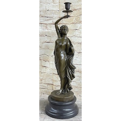 Clical Greek Roman Woman Candle Holder Candelabra Bronze Sculpture Statue Art