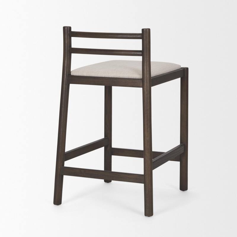 Sam Dark Brown Wood w/ Cream Fabric Counter Stool - 20.3L x 21.0W x 33.4H