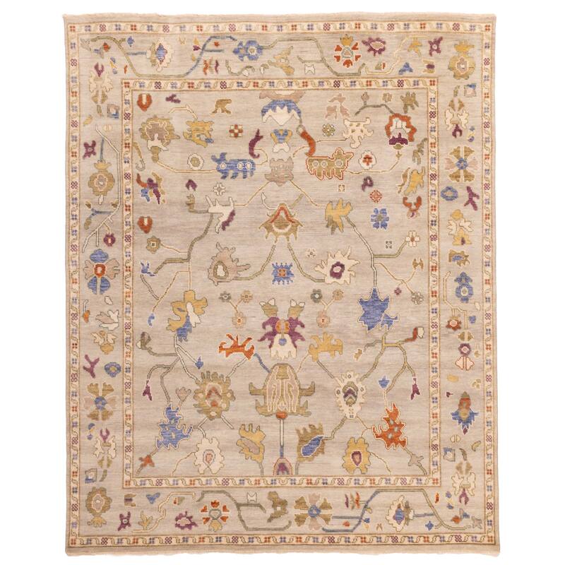 ECARPETGALLERY Hand-knotted Modern Oushak Light Grey Wool Rug - 7'10 x 9'10