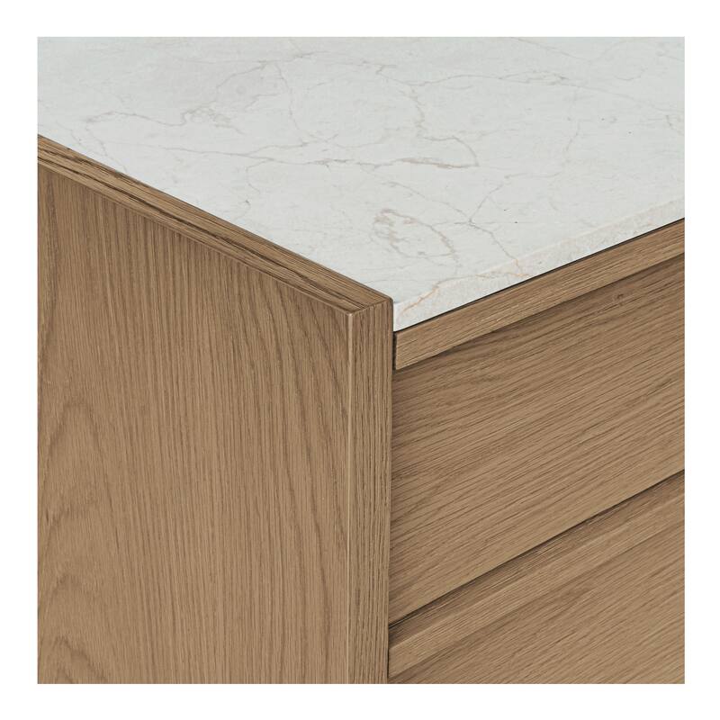 NADAAL STUDIOS Delmira Oak Wood and Rosa Marble 2-Drawer Nightstand with Metal Base