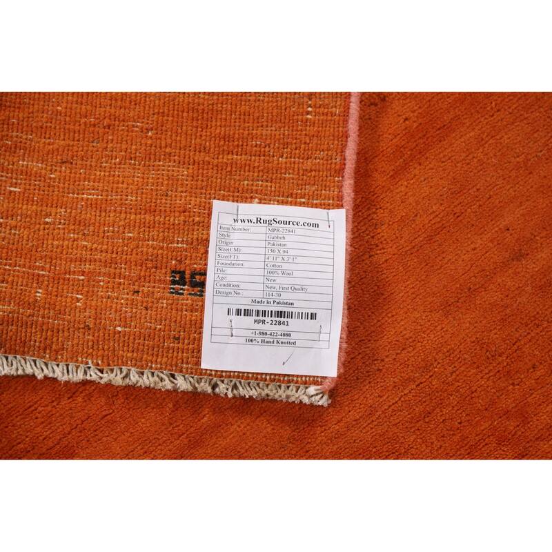 Orange Modern Gabbeh Foyer Rug Solid Hand-Knotted Wool Carpet - 3'1" x 4'11"