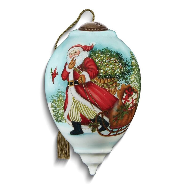 Curata Santa is on His Way Hand-Painted Glass Ornament