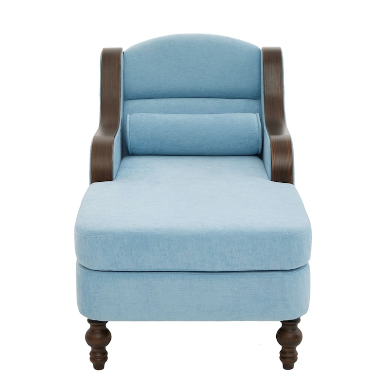 Ergonomic Chaise Lounge Indoor Chenille Single Lazy Sleeper Sofa Bed with Side Pockets, Solid Wood Armrests and Foots