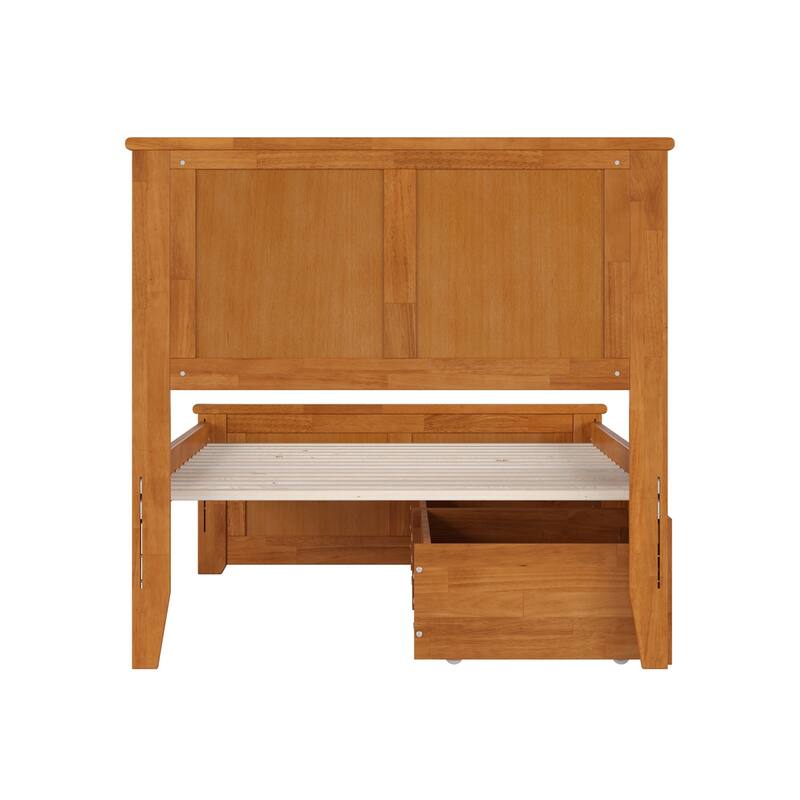 Solid Wood Platform Bed Twin Size - Storage Drawers & Footboard - Light Toffee Finish