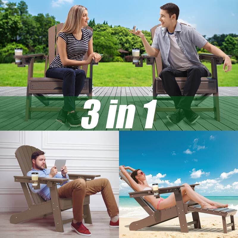 Outdoor Adirondack Chair Weather Resistant with Cup Holder/Ottoman