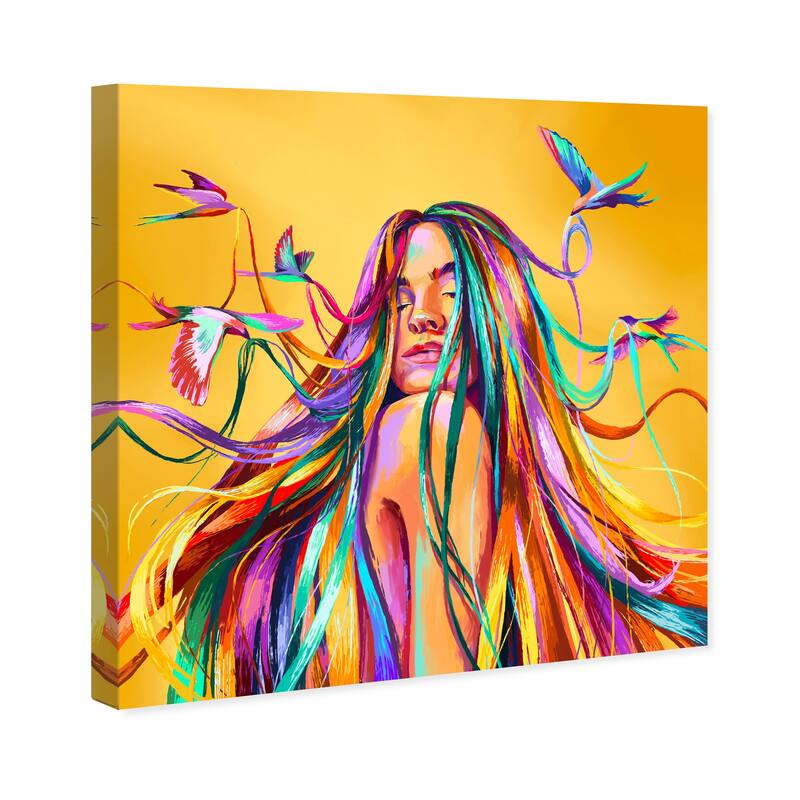 Wynwood Studio Canvas Fashion and Glam Saturated Flock Yellow and Hot Pink Modern & Contemporary Wall Art Canvas Print