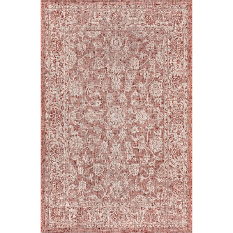 JONATHAN Y Sinjuri Bohemian Textured Weave Floral Indoor/Outdoor Area Rug - 4 X 6 - Red/Taupe
