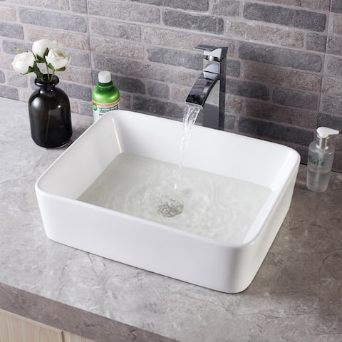 Rectangle White Bathroom Vessel Sink Basin