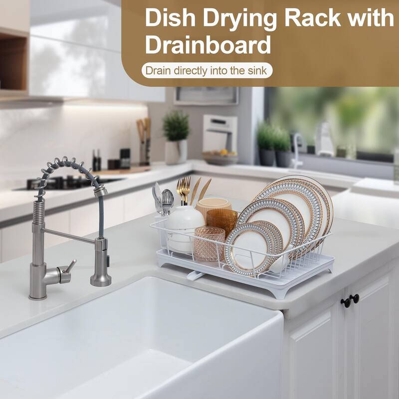 Dish Drying Rack with Utensil Holder, Kitchen Counter Dish Drainer Shelf - 5.1'' H X 16.5'' W X 11.8'' D