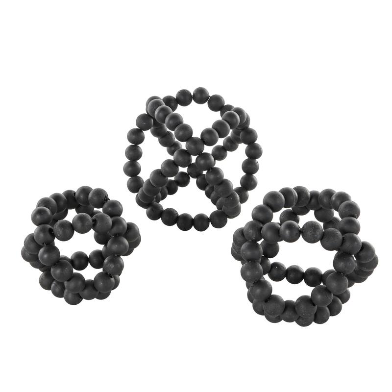 Wood Beaded Orbs & Vase Filler with Overlapping Rings - Set of 3 Black - Roche River Decor - 6"W x 6"L x 6"H