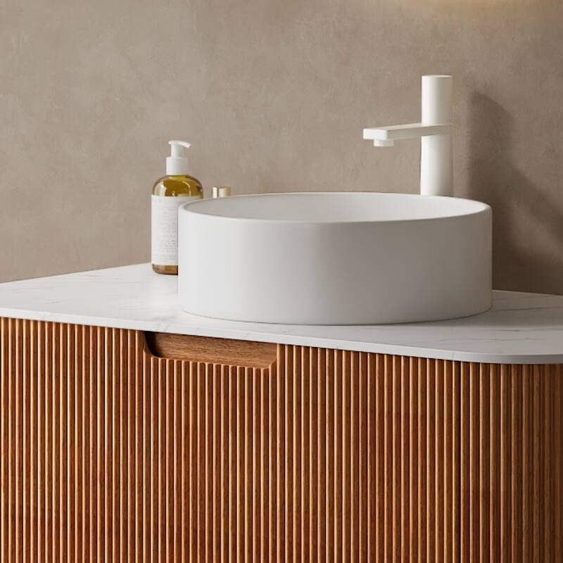 GDFStudio - Jessica Mid-Century Modern Ceramic Vessel Bathroom Basin, WITHOUT Faucet, NO Cabinet