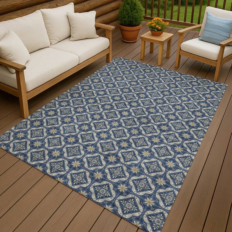 Machine Washable Indoor/ Outdoor Contemporary Granby Chantille Rug - Navy - 5' x 7'6"