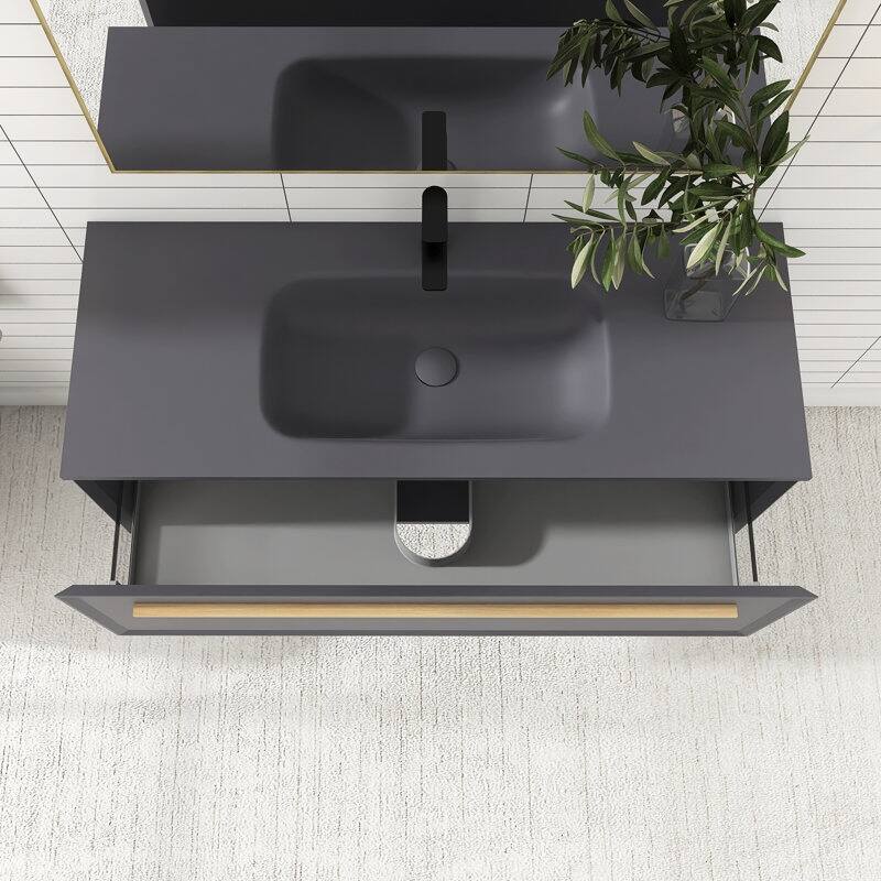60 inch Plywood Floating Bathroom Vanity Set with Solid Surface Sink - 60" x 18"