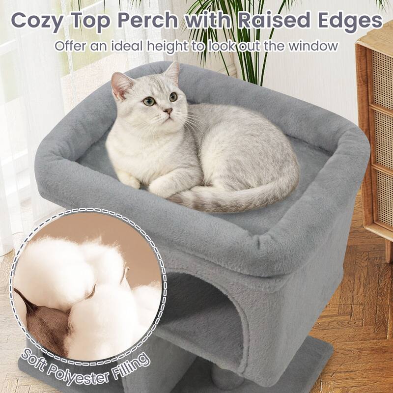 Gymax 25.5'' Cat Tree w/2 Large Condo Padded Top Perch Sisal