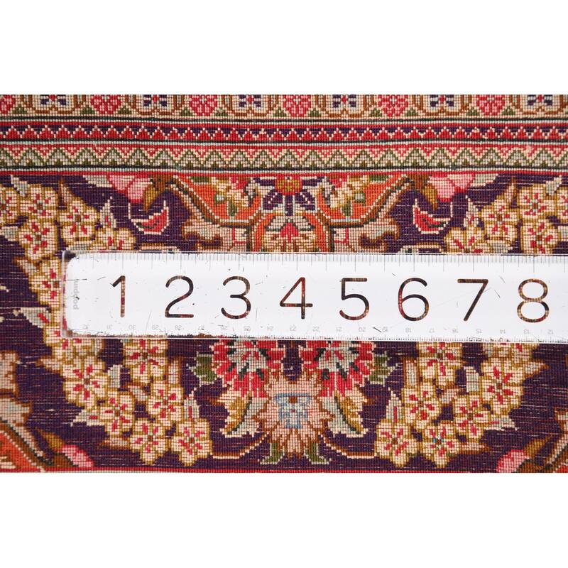 Handmade 100% Silk Geometric Qum Persian Rug Traditional Floral Carpet - 4'7"x 6'8"