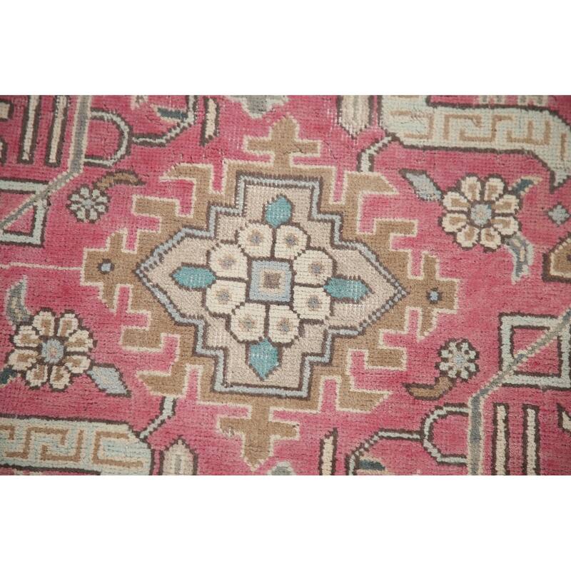 Hand Knotted Oriental 100% Wool Carpet Traditional Medallion Pink Tabriz Area Rug - 13' 0'' X 9' 6''