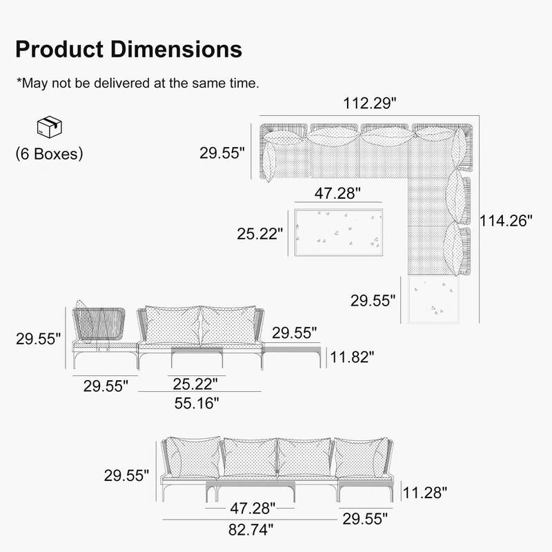 PURPLE LEAF Melben Light Grey Modular Outdoor Sectional with Cushions Flexible Layout Patio Conversation Set Couch