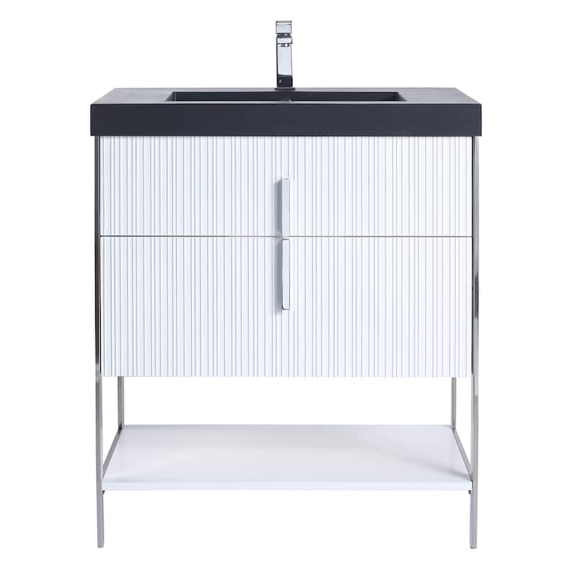 Fine Fixtures Serenity Modern Bathroom Vanity with Black Gel Acrylic Top