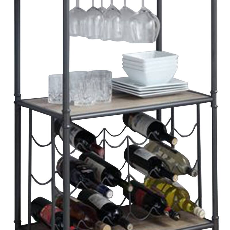 Wine Bottle Rack with 2 Tier Shelves and Metal Frame, Gray