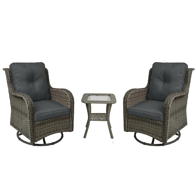 3 Piece Rattan Patio Bistro Set Outdoor Swivel Rocker Chairs