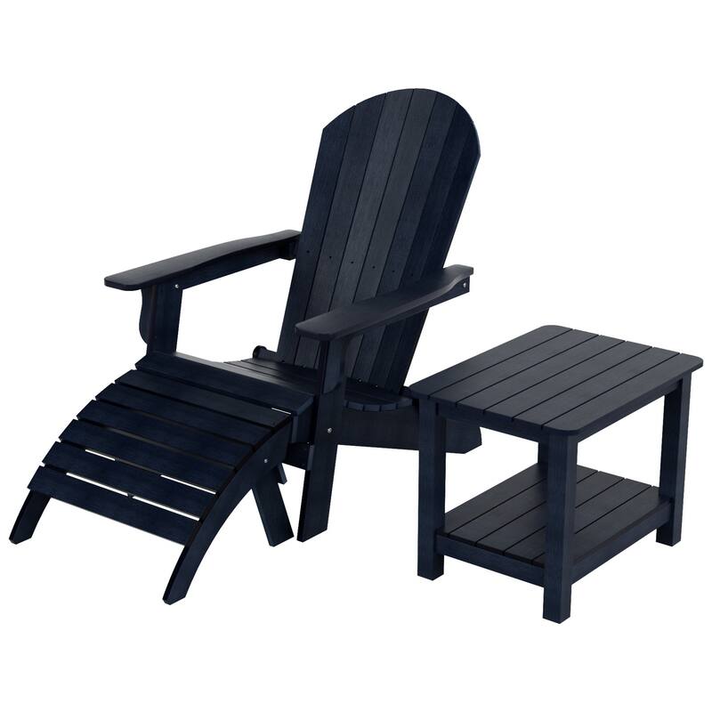 Vineyard HIPS Outdoor Folding Eco-Friendly Seashell Adirondack Chair with Ottoman & Side Table (3-Piece Set)