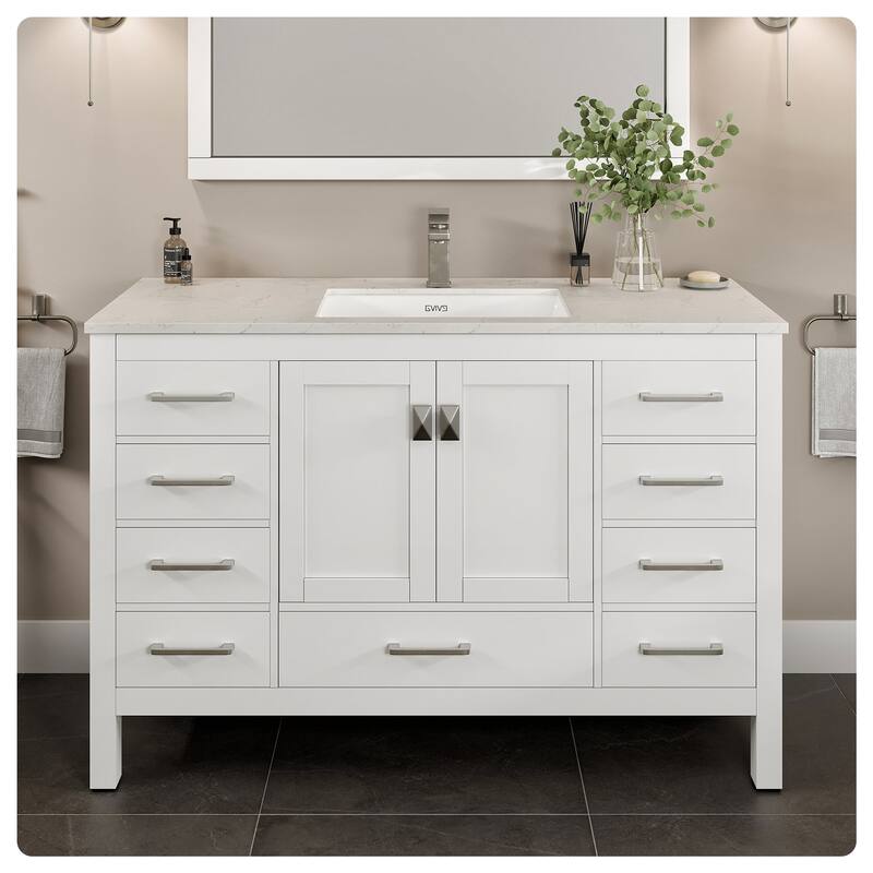 Eviva London 54"W x 21"D White Bathroom Vanity with Carrara Quartz Countertop and Undermount Porcelain Sink