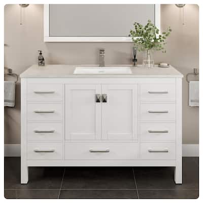 Eviva London 54"W x 21"D White Bathroom Vanity with Carrara Quartz Countertop and Undermount Porcelain Sink