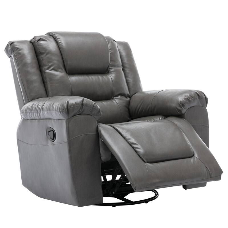Overstuffed PU Leather Manual Recliner Chair with 360° Swivel