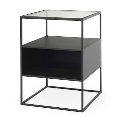 Samson Matte Black Iron w/ Glass Top Side Table - 15.7"L x 15.7"W x 21.3"H