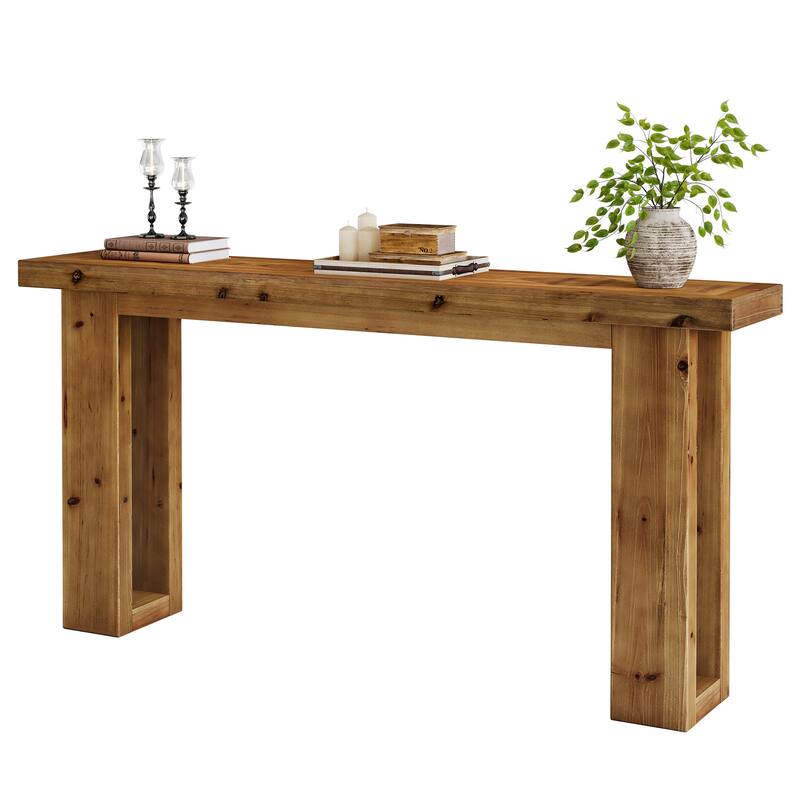Rectangular Solid Wood Sofa Table, 63-Inch Long Farmhouse Rectangular Console Table