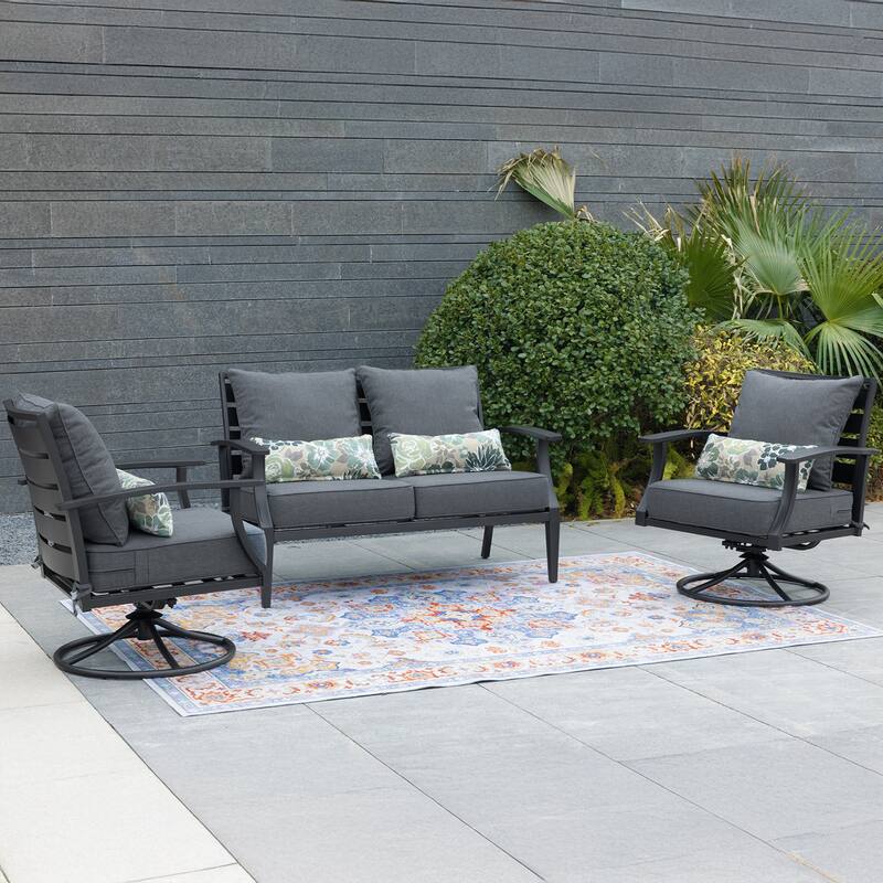 Aoodor 24'' x 24'' Outdoor Deep Seat Chair Cushion Set with Sponge Foam (Set of 2 Seats, 2 Backs, 2 Pillows) - 24"x24"