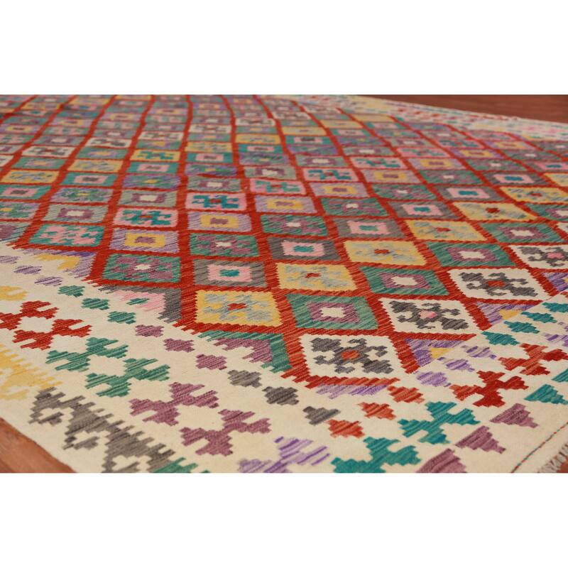 Trellis Kilim Oriental Large Rug Hand-Woven Wool Carpet - 10'3"x 16'2"