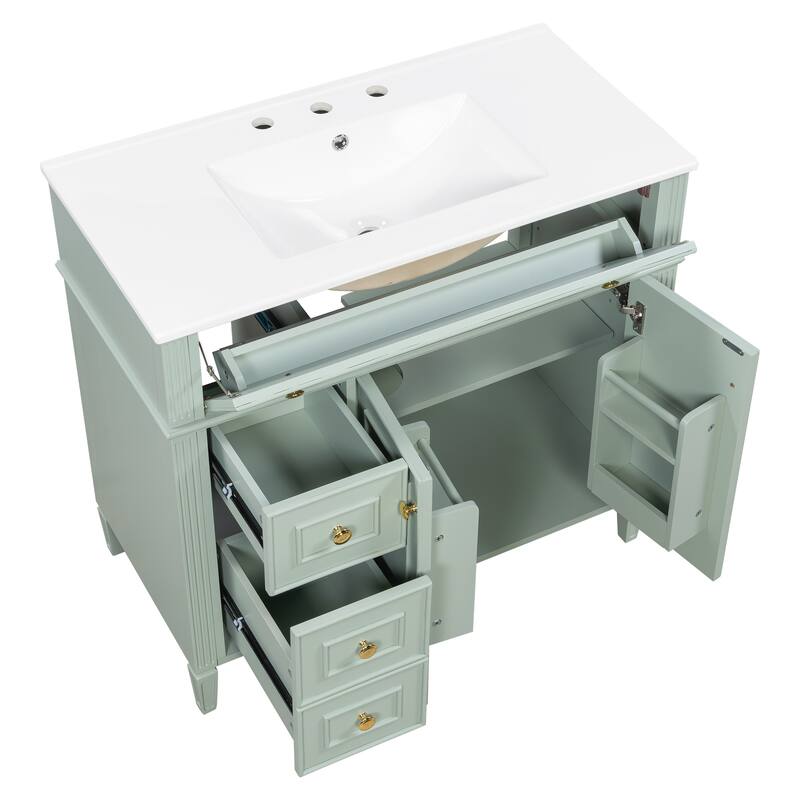 Roomfitters 36" Bathroom Vanity with Sink, Solid Wood Frame, Flip-Out Drawer, 3 Drawers & Soft-Close Doors