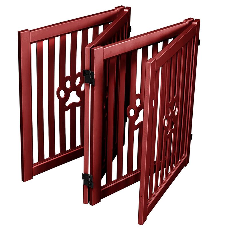 Trimate: 80"L x 23.6"H 4 Panel, Foldable Wooden Freestanding Pet Gate, Mahogany