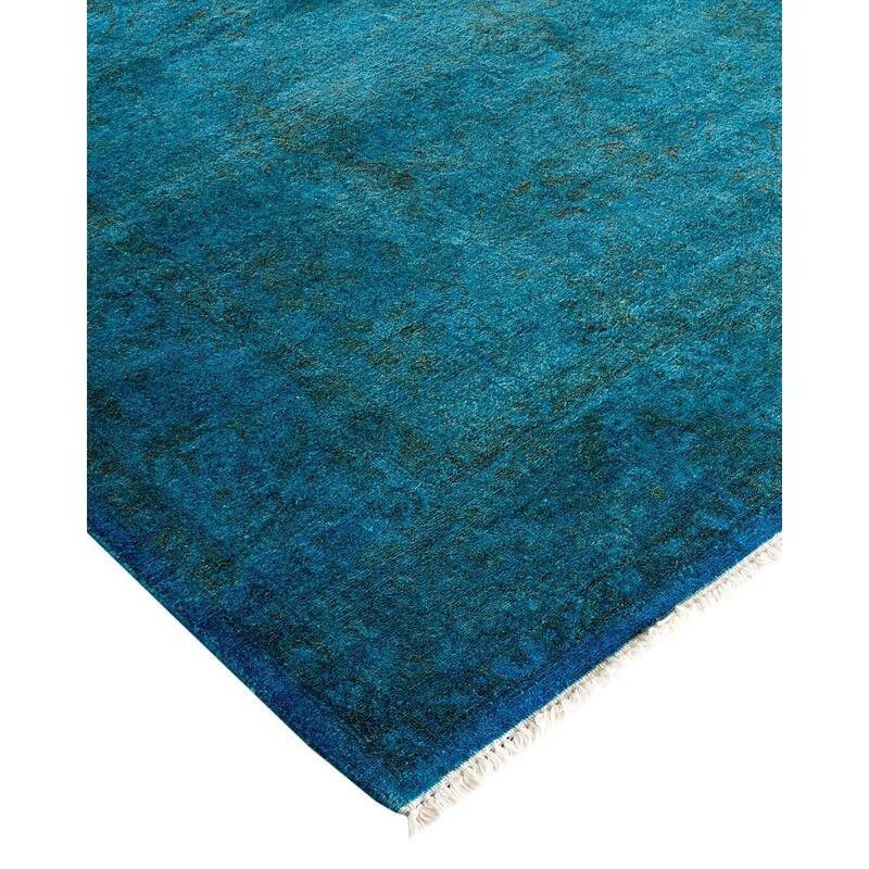 Overton Hand Knotted Wool Vintage Inspired Modern Contemporary Overdyed Blue Runner Rug - 3' 0" x 19' 9"