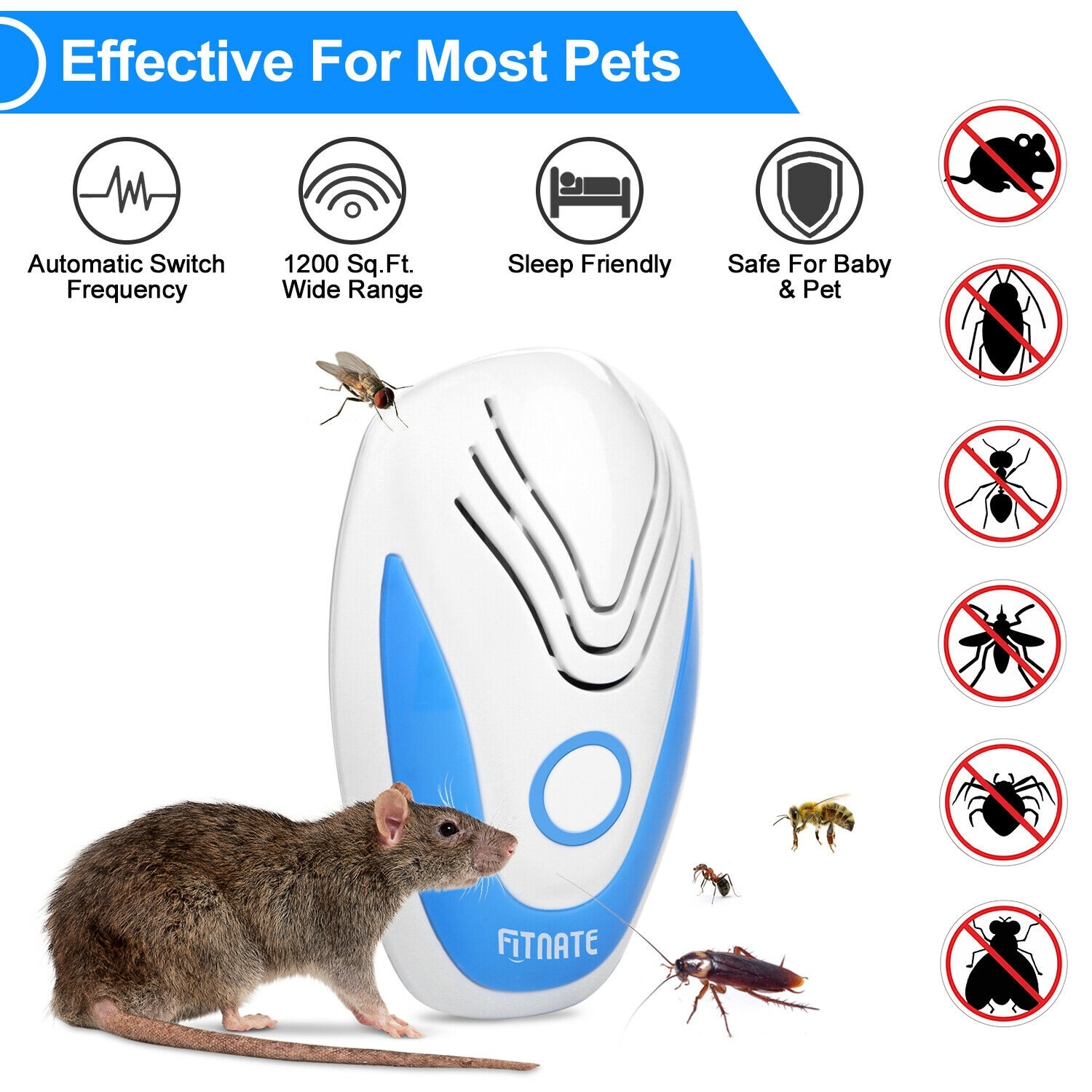 2pcs Ultrasonic Pest Repeller Bug Mice Rat Spider Insect Repellent Electric Plug 