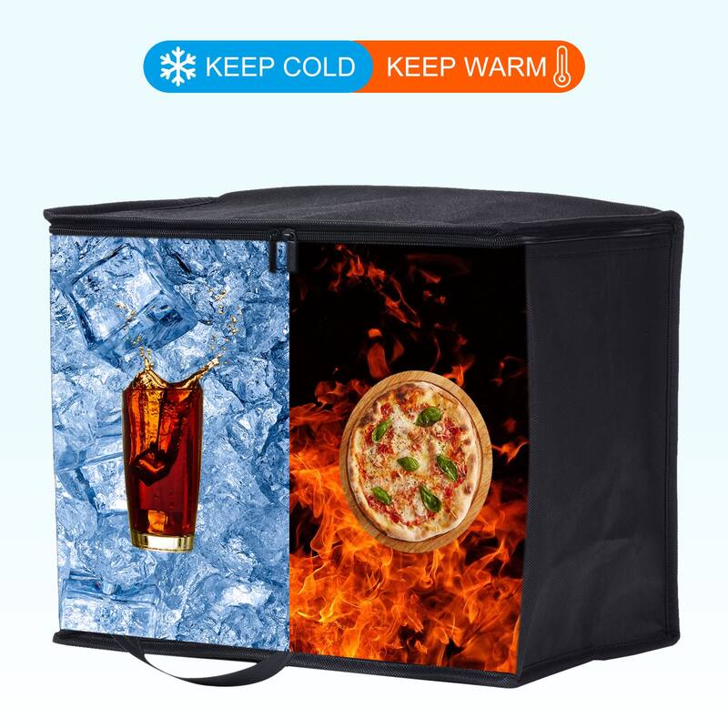 2Pcs Insulated Reusable Grocery Bag Food Delivery Bag with Zipper 16x10x13" - Black