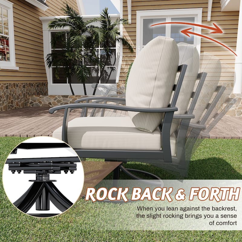 EROMMY Patio Set: 360° Swivel Rockers, Sofa, Ottomans & Table – Outdoor Conversation Set for Poolside, Garden & Deck