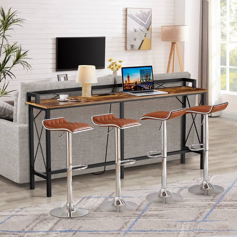 Javlergo 5-Piece Console Table and Stool Set, 70.9" Sofa Table with USB Charging Station and 4 Adjustable Swivel Chairs