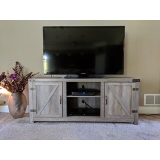 The Gray Barn Firebranch 58-inch Barn Door TV Stand Console, Rustic Entertainment Center - 58 x 16 x 24h